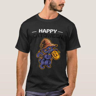 Lycklig Catoween Meoween Halloween Cat Pumpkin Fun T Shirt