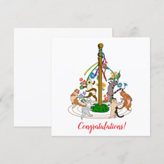 Lycklig Cats Dancing Around Maypole Anpassningsbar Julkort