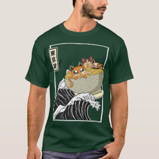 Lycklig Cats Eating Ramen Surfing Kanagawa Wave Ka T Shirt