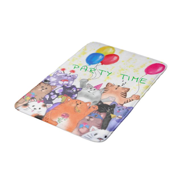 Lycklig Cats Party Bath Mat - Anpassningsbar Text Badrumsmatta (Vinklad)