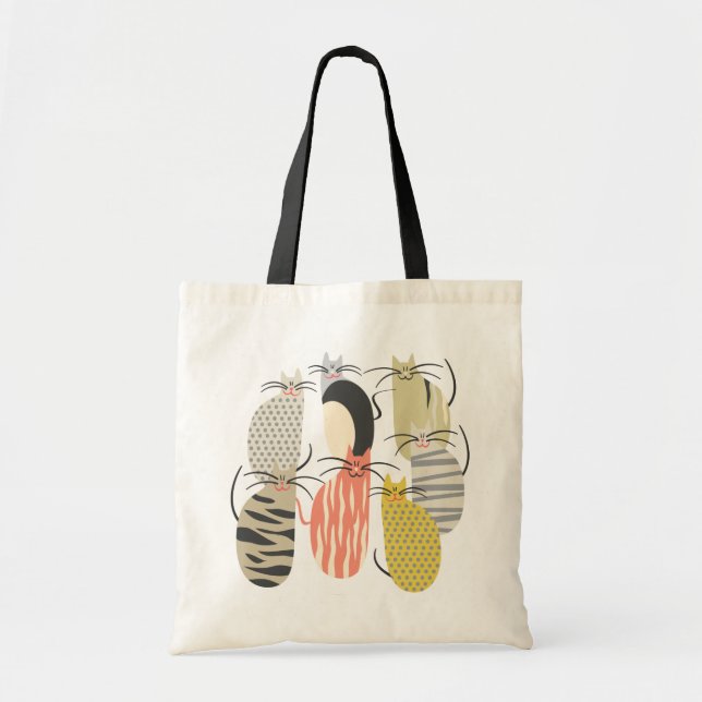 Lycklig Cats Whimsical Illustration Tygkasse (Framsidan)
