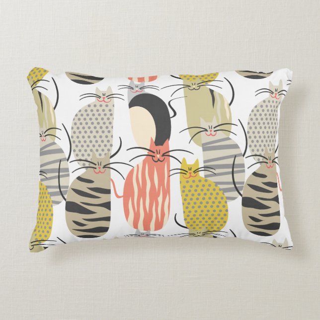 Lycklig Cats Whimsical Mönster Prydnadskudde (Framsidan)