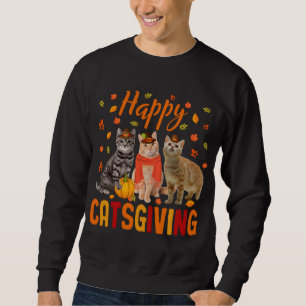 Lycklig Catsgiving Cute Thanksgiving Cat Wears Pil Lång Ärmad Tröja