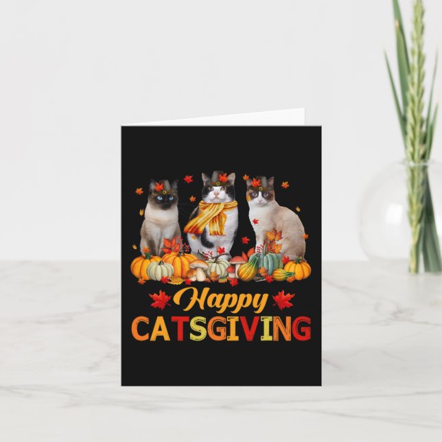 Lycklig Catsgiving Siamese Cat Autumn Vibes Tha Kort (Framsida)