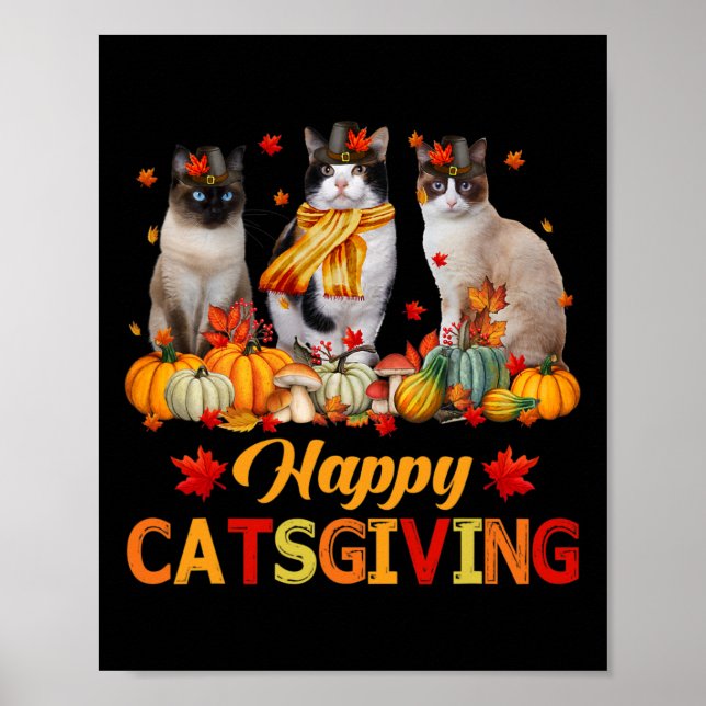Lycklig Catsgiving Siamese Cat Autumn Vibes Tha Poster (Framsidan)
