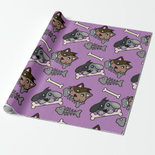 Lycklig Catt och Pet Hundar med fiskben Presentpapper