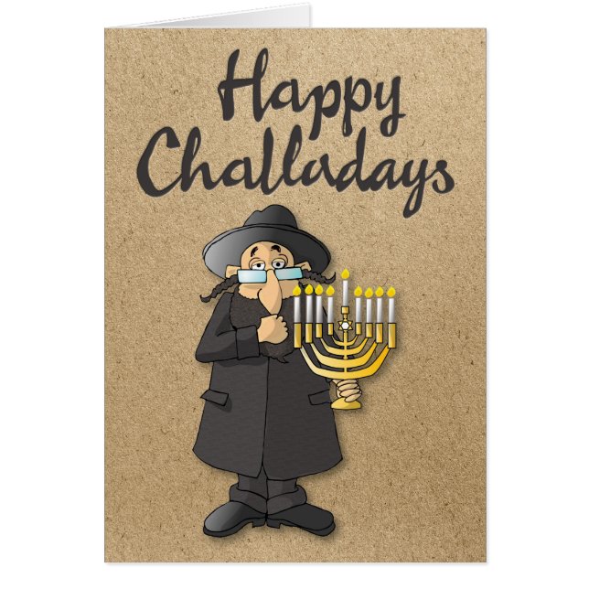 "Lycklig Challadays" Funny Hanukkah-Helgdag kort (Framsidan)