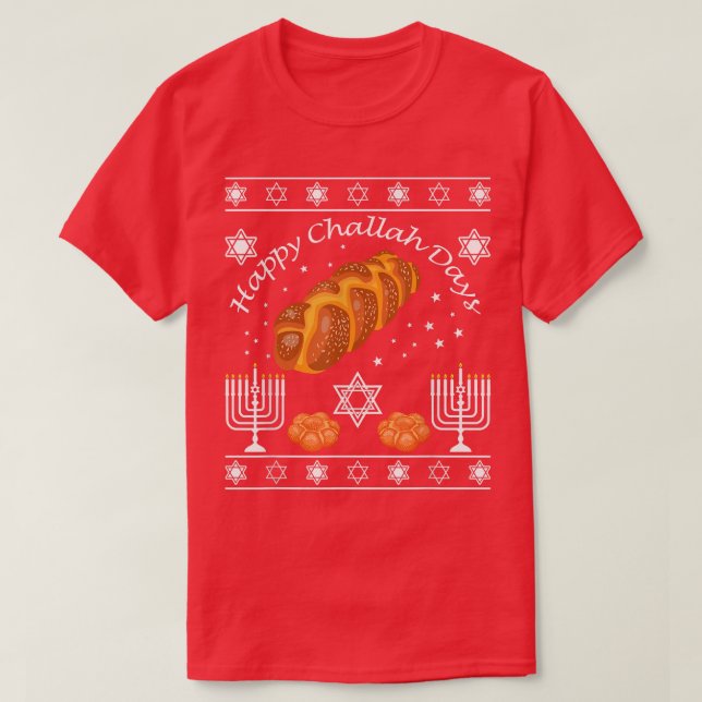 Lycklig Challah Days Hanukkah Menorah Ugly Pajama  T Shirt (Design framsida)
