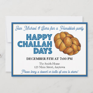 Lycklig Challah Days Hanukkah Party judiska Helgda Inbjudningar