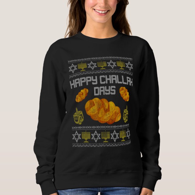 Lycklig Challah Days Jewish Bread Ugly Hanukah Swe T Shirt (Framsida)