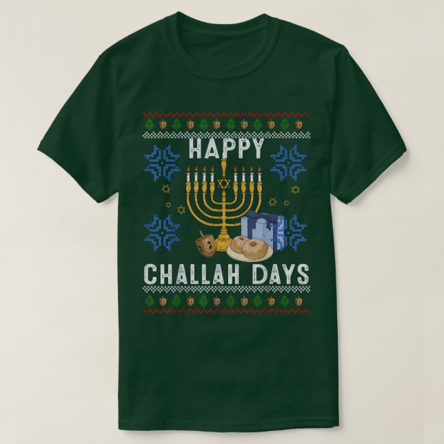 Lycklig Challah Days Ugly Hanukkah Jewish Dreidel  T Shirt (Design framsida)