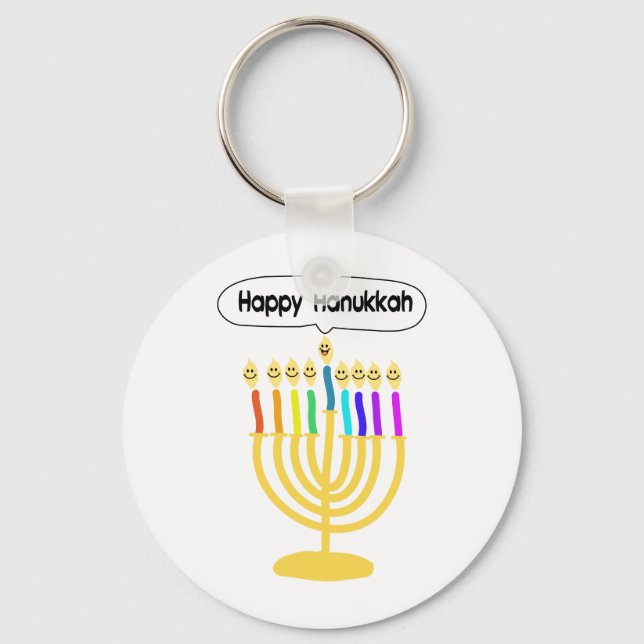 Lycklig Channukah Menora / Chanukia Nyckelring (Framsida)
