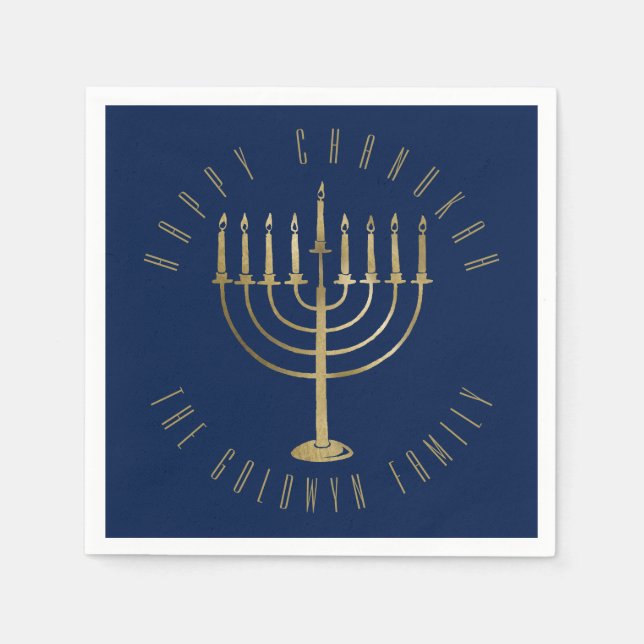 Lycklig Chanukah Blue Guld Menorah Helgdag Pappersservett (Framsidan)