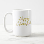 Lycklig Chanukah Classic Mugg, 15 oz Kaffemugg<br><div class="desc">Njut av din favoritdryck,  inspirerad av det här upplyftande budskapet i ett skript av elegant guld.</div>