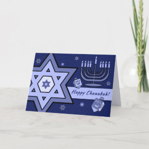 Lycklig Chanukah. David, Menorah, Dreidels stjärna Helgkort