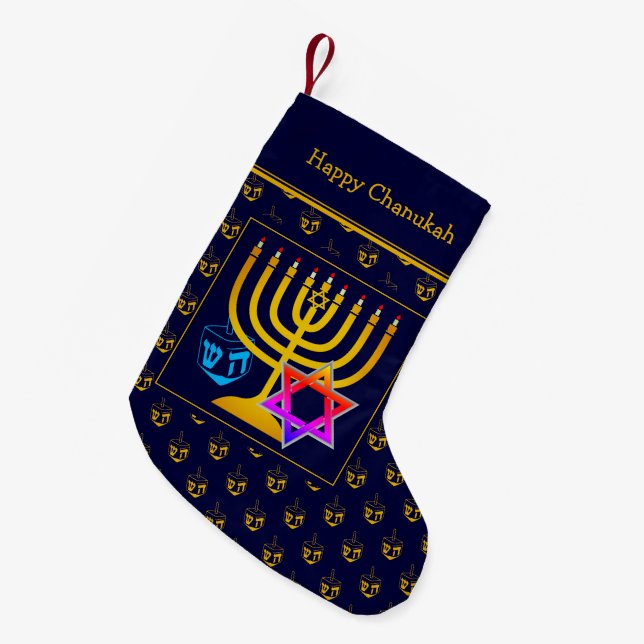 LYCKLIG CHANUKAH | Dreidel | Menorah | David stjär Liten Julstrumpa (Framsidan (Hängande))