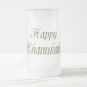 Lycklig Chanukah Hanukkah Guld Typography Elegant Frostat Ölglas
