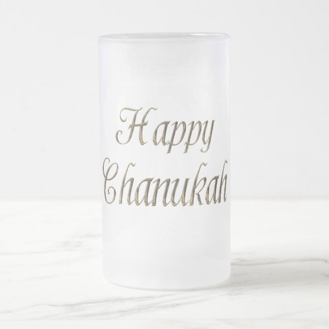 Lycklig Chanukah Hanukkah Guld Typography Elegant Frostat Ölglas (Center)