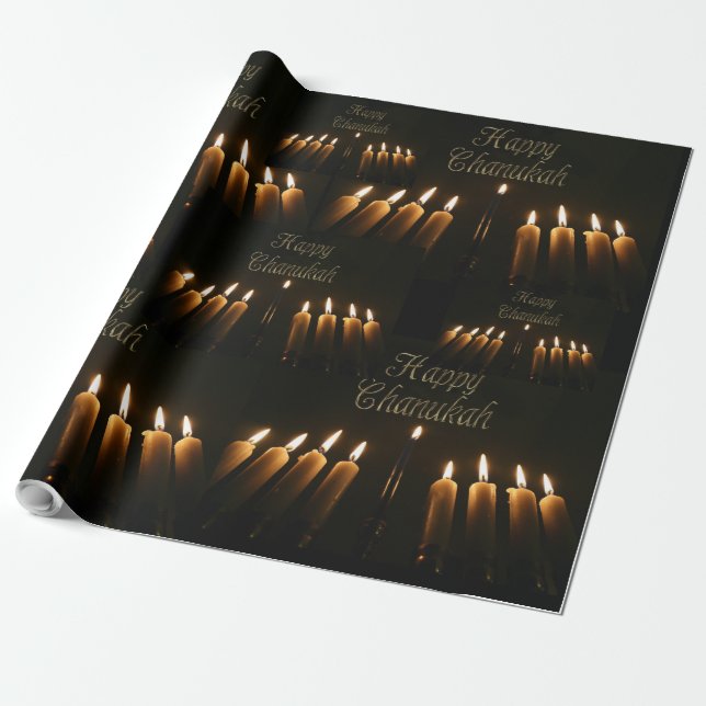 Lycklig Chanukah Hanukkah Lamp Menorah Ljus Candle Presentpapper (Utrullad)