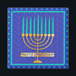 Lycklig Chanukah Magnet<br><div class="desc">Lycklig Chanukah, menorah mot bakgrund av David Star</div>