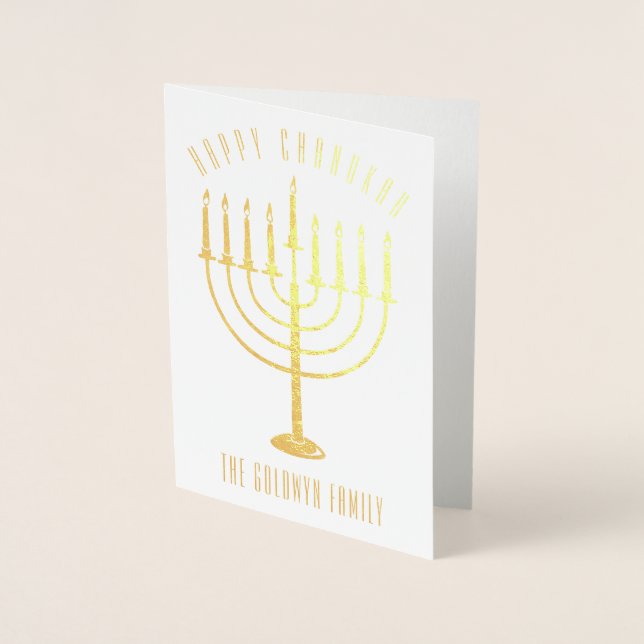 Lycklig Chanukah Menorah Helgdag Folierat Kort (Framsida)
