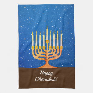 Lycklig Chanukah! Menorah Kökshandduk