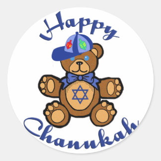 Lycklig Chanukah Nalle Runt Klistermärke