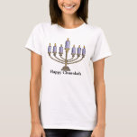 Lycklig Chanukah Tee<br><div class="desc">Lycklig Chanukah menorah med blå ljus.</div>