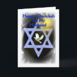 Lycklig Chanukah - till min make Helgkort<br><div class="desc">Lycklig Chanukah - Till min make-text på en klok bakgrund med en "David-stjärna"-duva och sol-strålar</div>