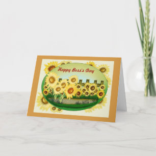 Lycklig Chef dag för kvinnliga chef med solblommor Kort