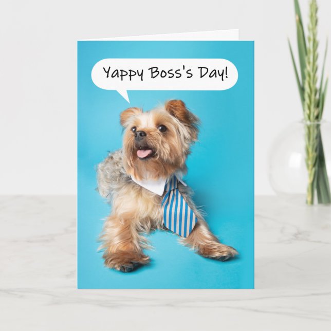 Lycklig Chef:s Day Yappy Yorkie Dog Humor Helgkort (Framsida)