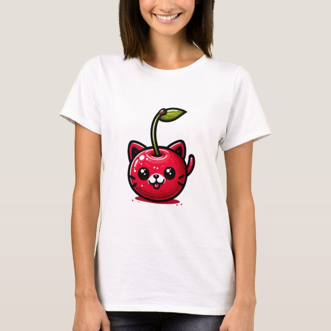 Lycklig Cherry Cat T-Shirt (Framsida)