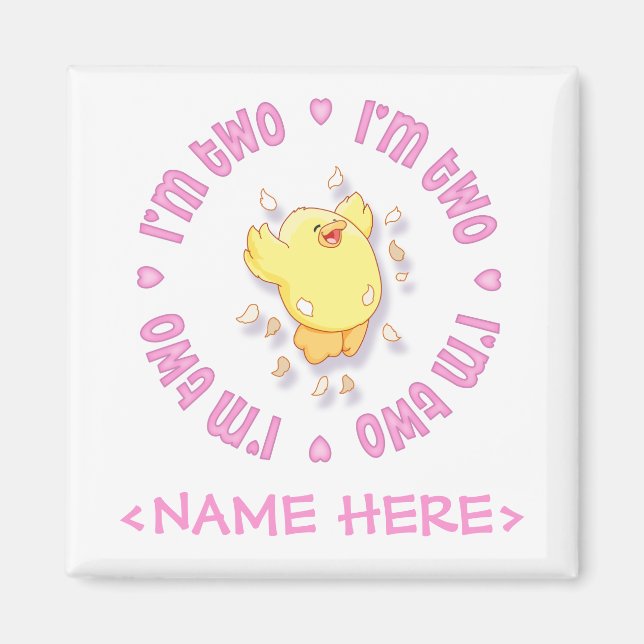 Lycklig Chick 2:a födelsedag Rosa Magnet (Framsidan)