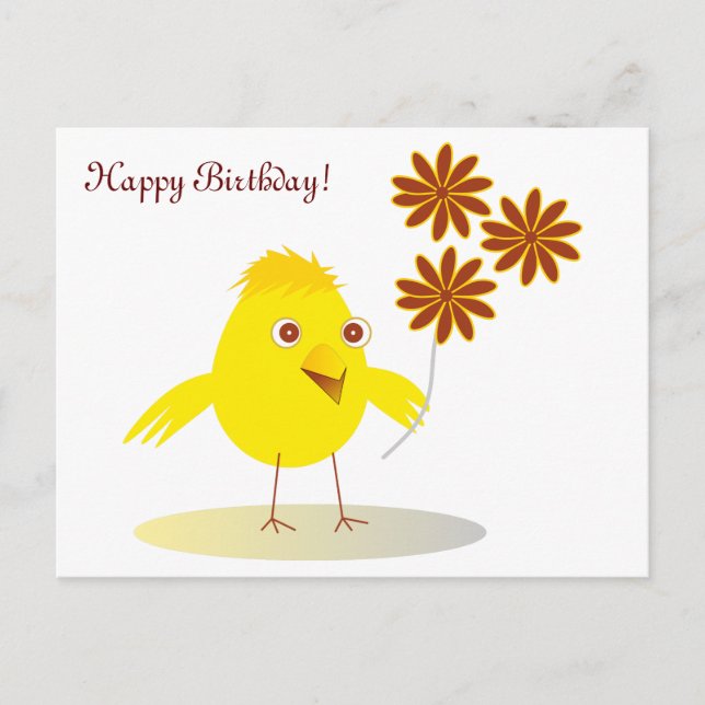 Lycklig chick med blommor vykort (Framsida)