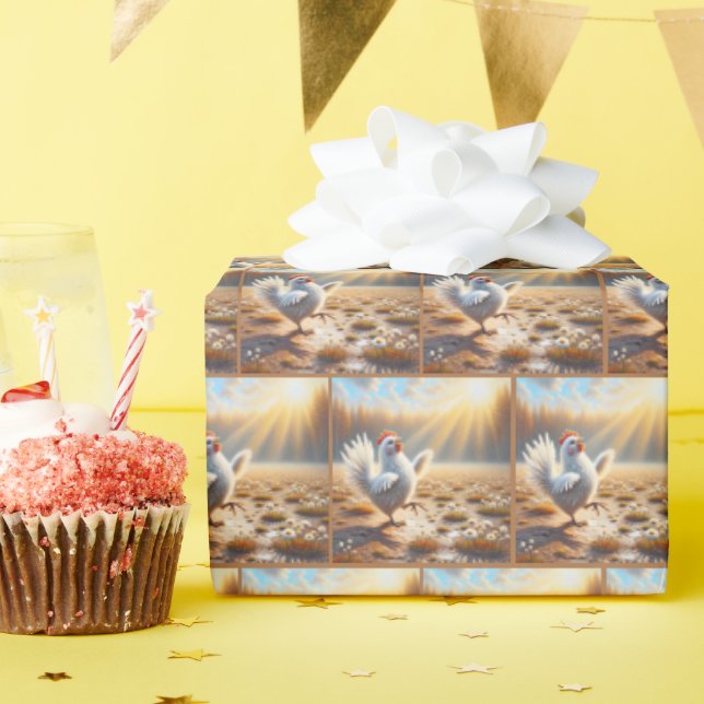 Lycklig Chicken Dancing in Dirt Presentpapper (Födelsedagsfest)