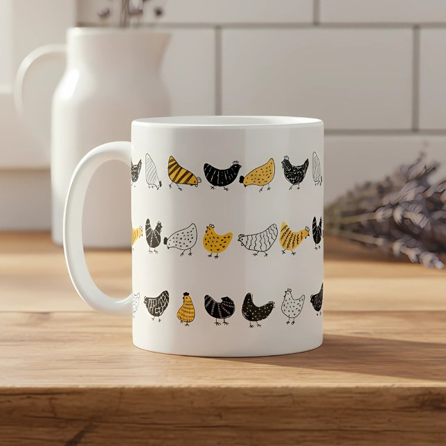 Lycklig Chicken Land Farm Animal Mönster Kaffemugg (happy chicken pattern mug farmhouse style)
