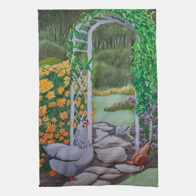 Lycklig Chicken Park Kökshandduk (Vertikal)