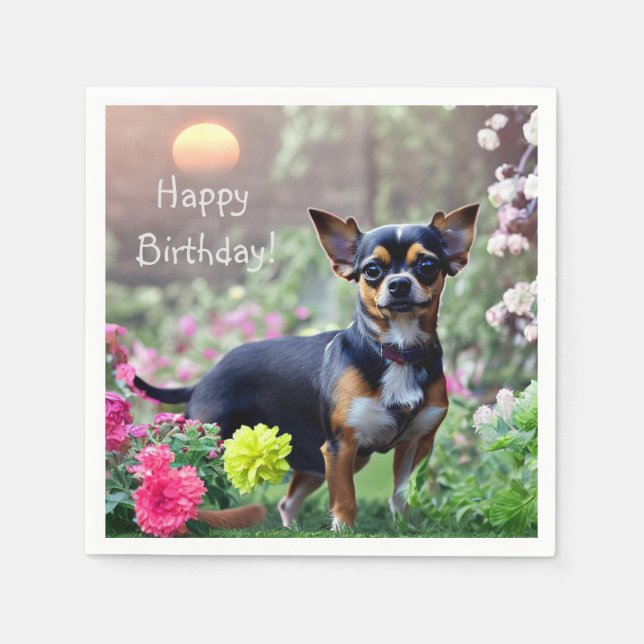 Lycklig Chihuahua Birthday Papper Napkins Pappersservett (Framsidan)