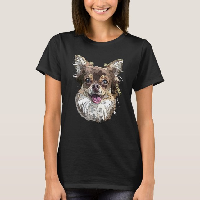 Lycklig Chihuahua Long HPAY Chiwawa Long Hair Mamm T Shirt (Framsida)
