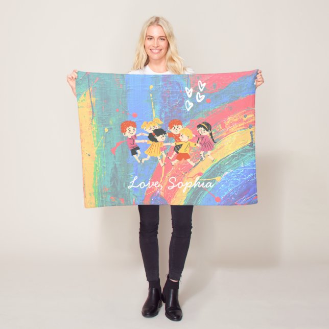 Lycklig Children and Rainbow Fleece Blanket (På plats)