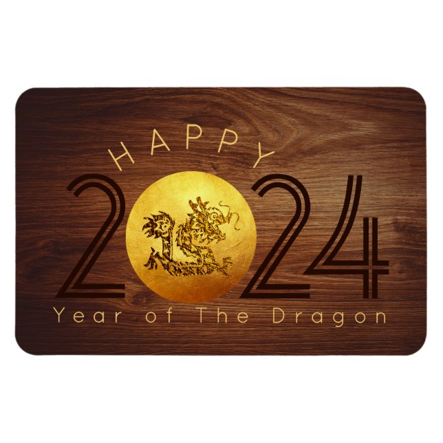 Lycklig China Wood Dragon 2024 RecPM Magnet (Horisontell)