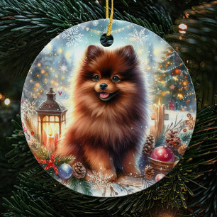 Lycklig Chocolate Brown Pommern jul Julgransprydnad Keramik