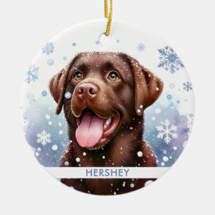 Lycklig Chocolate Labrador Retriever Hund jul Julgransprydnad Keramik