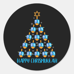Lycklig Chrismukah Dreidel Julgran Hanukkah Runt Klistermärke
