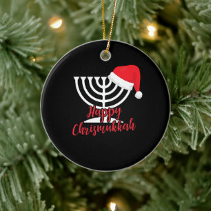 Lycklig Chrismukah Funny Hanukkah och jul Julgransprydnad Keramik