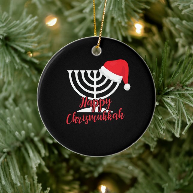 Lycklig Chrismukah Funny Hanukkah och jul Julgransprydnad Keramik (Träd)