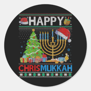 Lycklig Chrismukah Funny judisk jul Hanukkah Runt Klistermärke