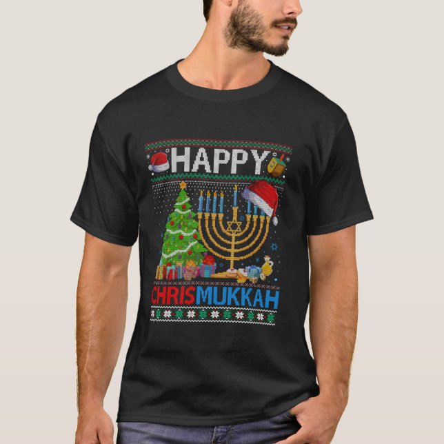 Lycklig Chrismukah Funny judisk jul Hanukkah T Shirt (Framsida)