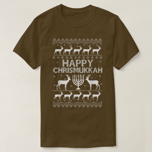 Lycklig Chrismukah Funny jul och Hanukkah T Shirt (Design framsida)