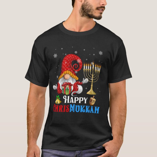 Lycklig Chrismukah Gnome jul Hanukkah T Shirt (Framsida)